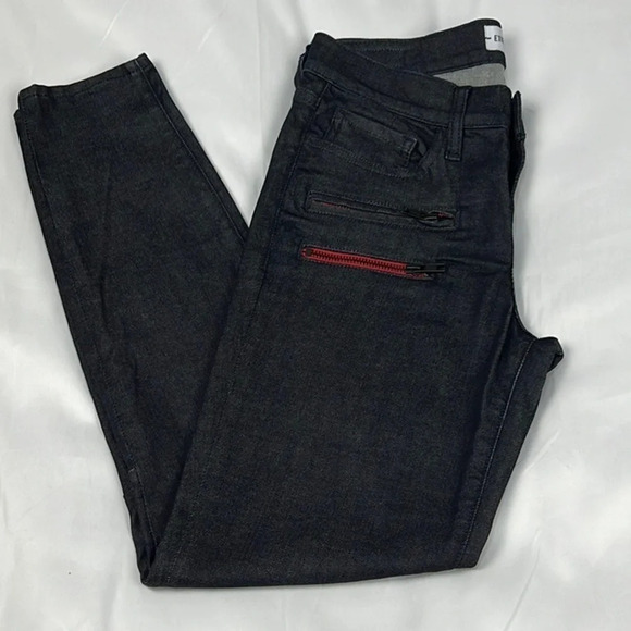 Etienne Marcel Los Angeles Dark Wash Zipper Moto Skinny Jean Size 26 - Picture 1 of 13